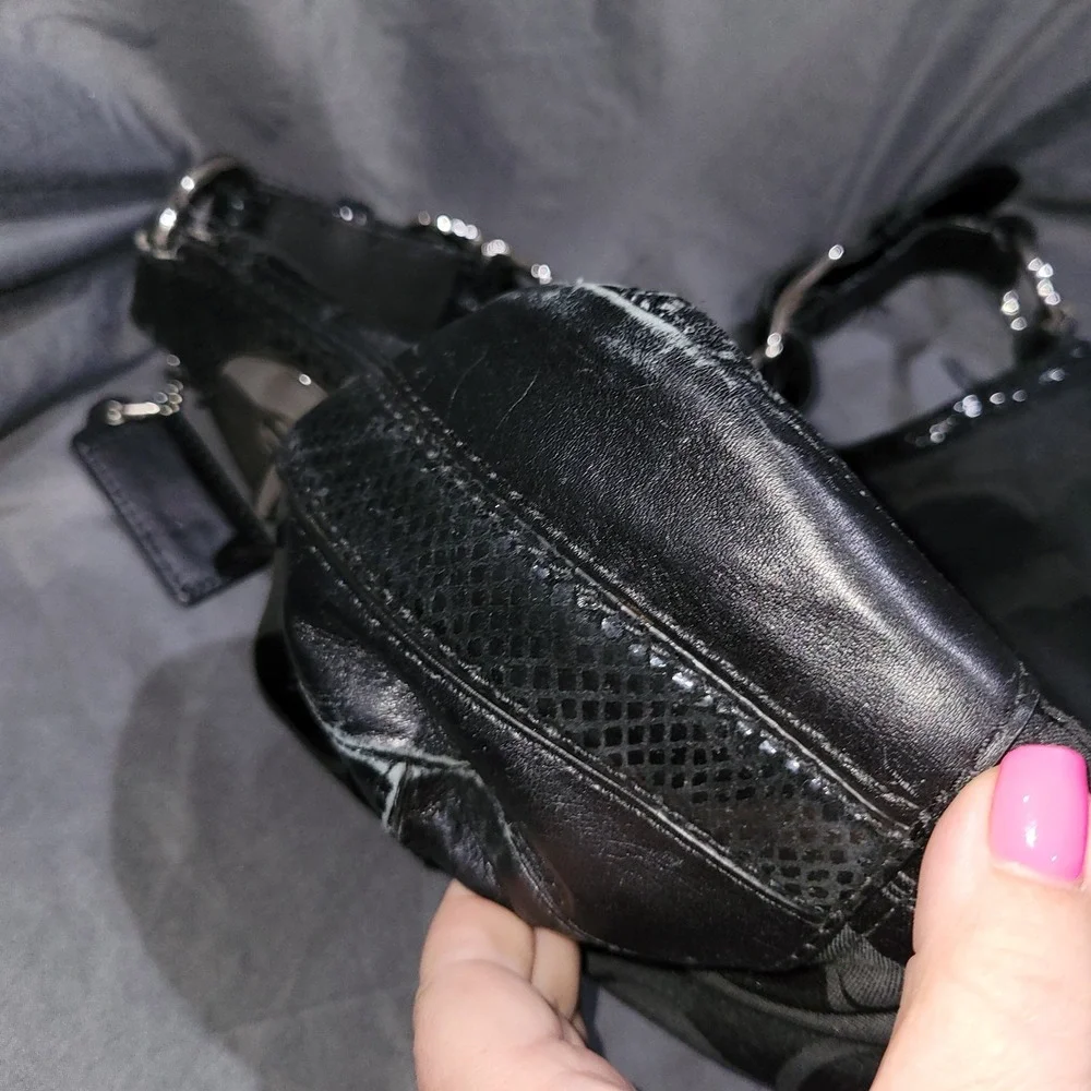 Coach Peyton Trim Signature Black Tote Bag Shoulder Purse Python